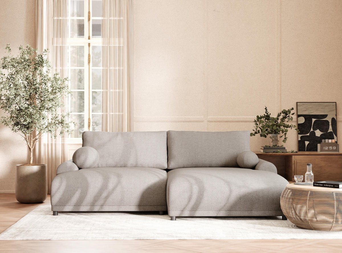 ECKSOFA MIT SCHLAFFUNKTION Tallin Seidengrau Webstoff - Beige/Schwarz, Holz/Holzwerkstoff (240/145cm) - Maison de Reve
