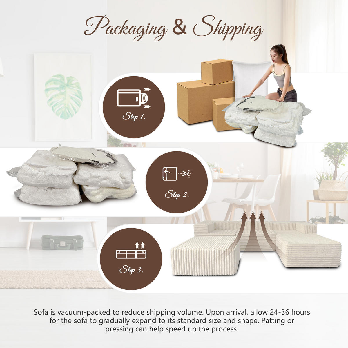 MODULARSOFA mit Cord-Optik 270×180 cm - Beige, Textil (270/60/180cm) - Vercart