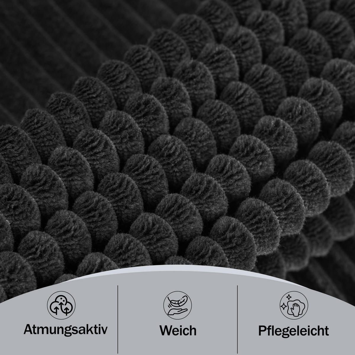 ECKSOFA 235/128/60 cm schwarz aus Cord mit Chaiselongue und 2 Kissen - Schwarz, Textil (128/235cm) - OKWISH