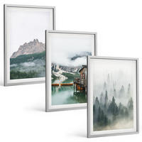 BILDER SET 3er Set - 40x60 cm Silberner Rahmen - Berge, See, Hütte, Nebel - Silberfarben, Kunststoff (40/60cm) - TULUP
