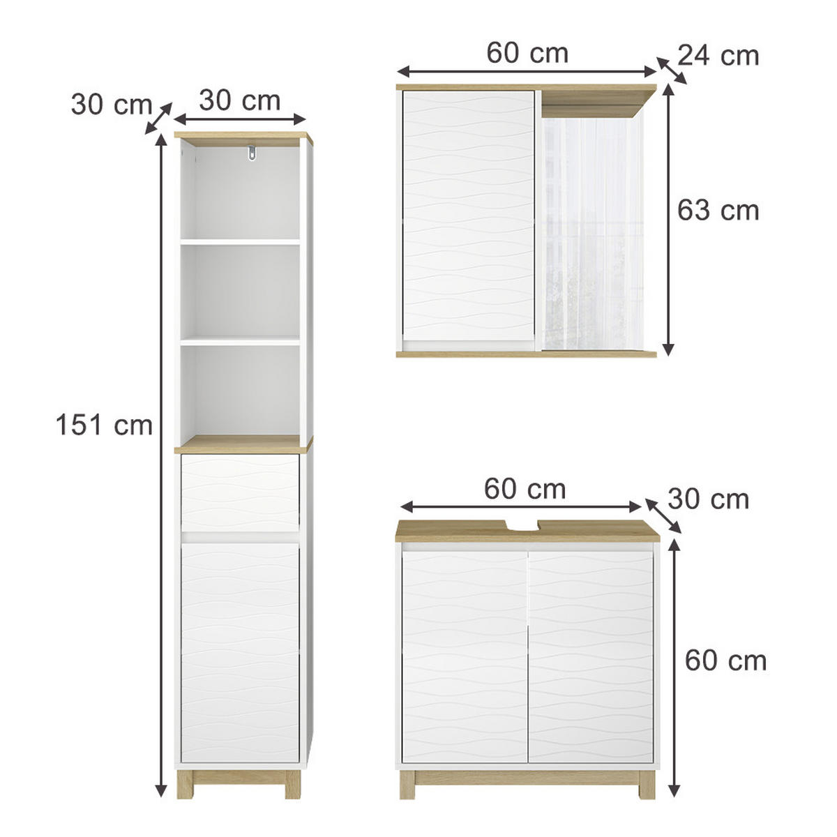 KOUPELNOVÝ NÁBYTEK Livia Bílá/dub - bílá/barva dubu, kompozitní dřevo (60/60/30cm) - Vicco