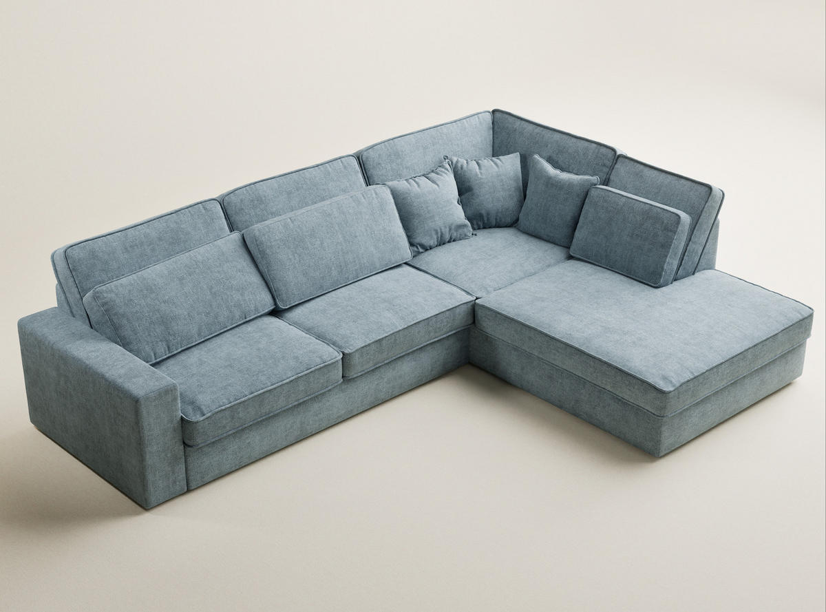 ECKSOFA Kirou Hellblau Chenille-Stoff - Rechts Seite - Schwarz/Hellblau, Holz/Holzwerkstoff (311/225cm) - Maison de Reve