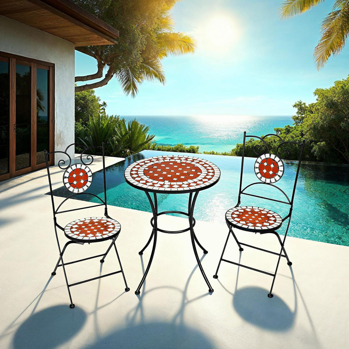 MOSAIK-GARTENGARNITUR Neapel, filigranes Design, braun - Braun, Naturmaterialien/Keramik - tectake