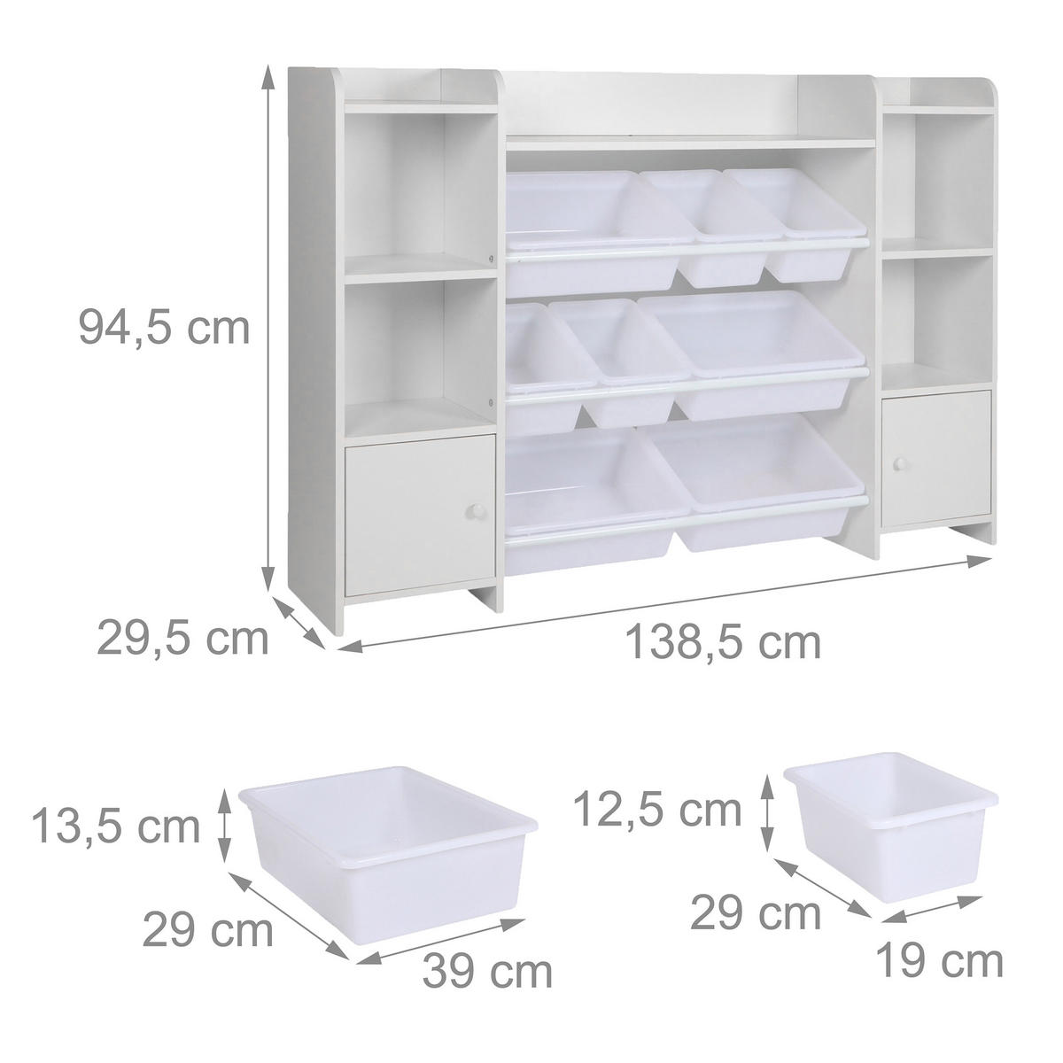 DETSKÝ regál - biela, kompozitné drevo/plast (138.5/94.5/29.5cm) - Relaxdays