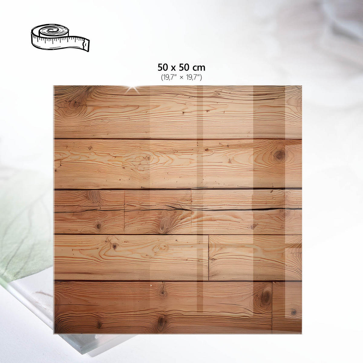 TISCHPLATTE 50x50 cm – Holzhintergrund - Braun, Glas (50/50/0.4cm) - Wallfluent