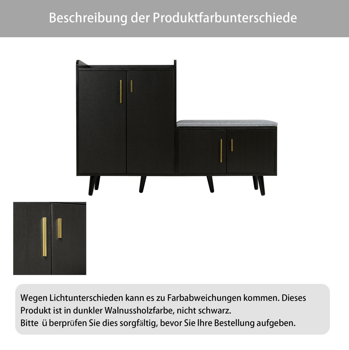 SCHUHBANK 120/34/82 cm mit Sitzfläche und Türen in Schwarz/Dunkelwalnuss - Schwarz, Holzwerkstoff (120/82/34cm) - BEAOK