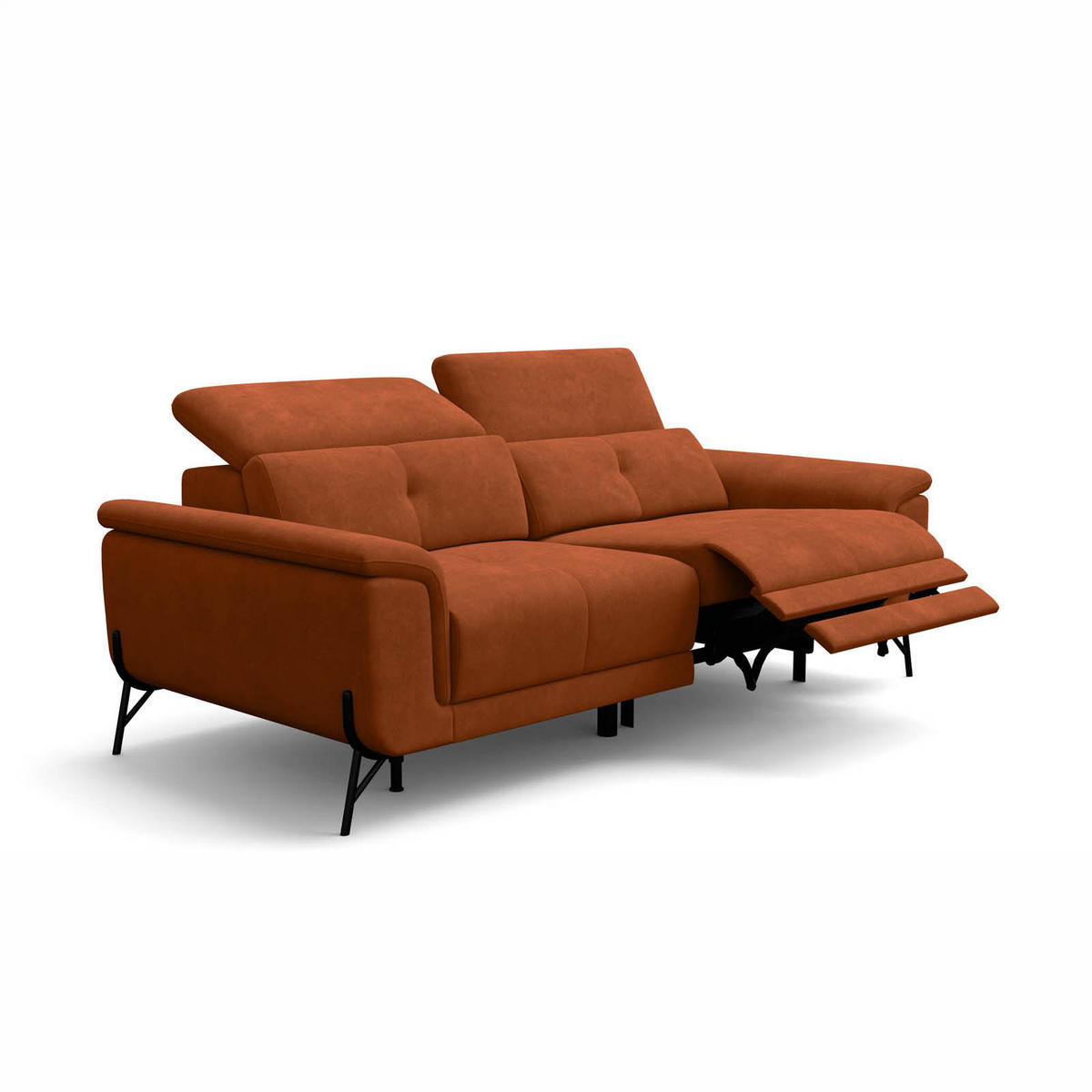 SOFA RELAX AVENA 3-Sitzer, dunkeloranger Veloursstoff - Dunkelorange/Schwarz, Holz/Textil (204/80/108cm) - Wozimo