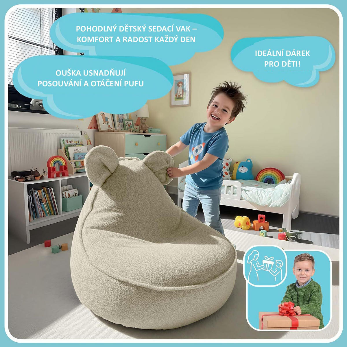 SITZSACK FÜR KINDER Maus 75/75/55 cm, weicher Bouclé 315 g/m², abnehmbarer Bezug, Toasted Almond - Beige, Textil (75/55/75cm) - Dreamroots