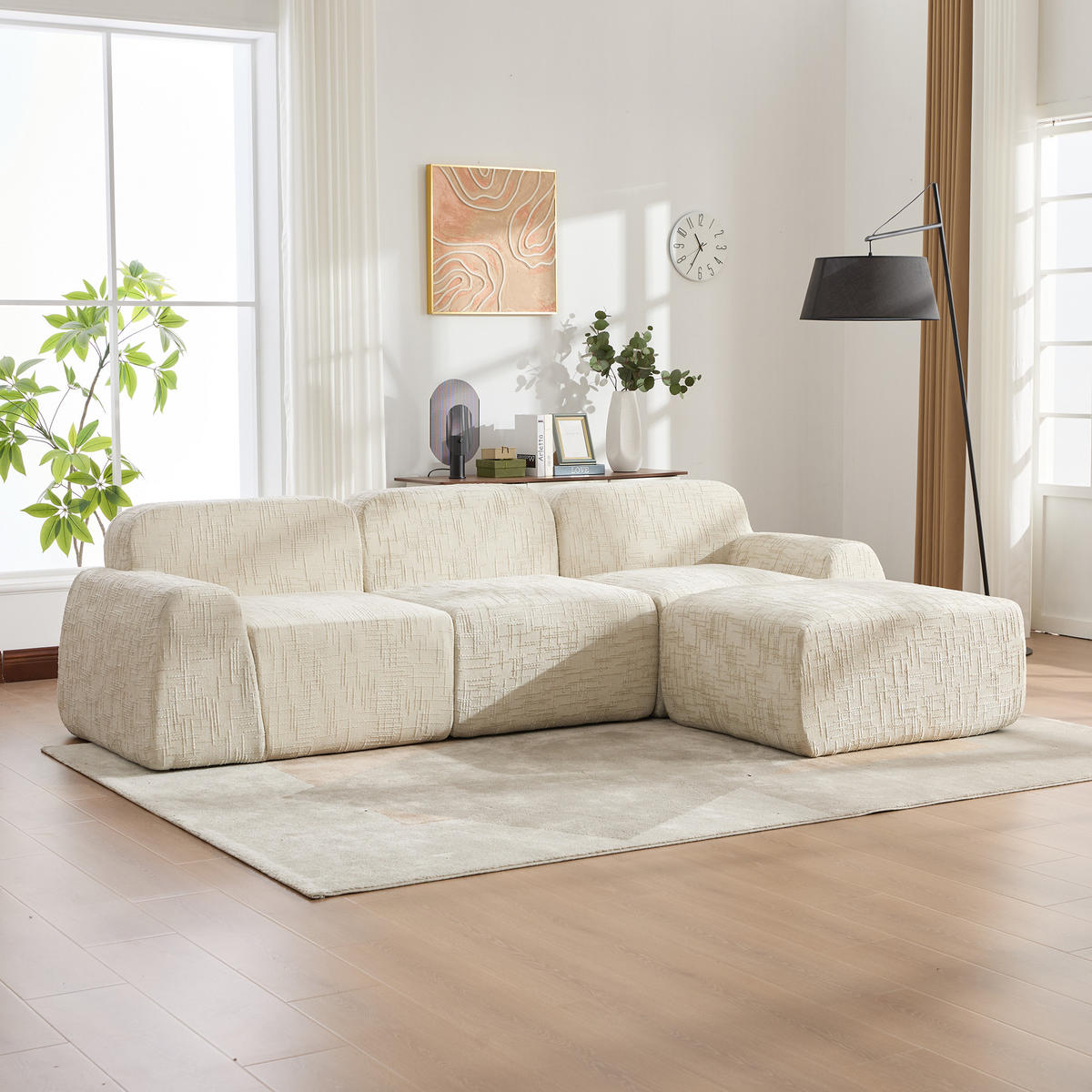 ECKSOFA Chenille Beige - Beige, Textil (269.5/182.5cm) - WISHDOR