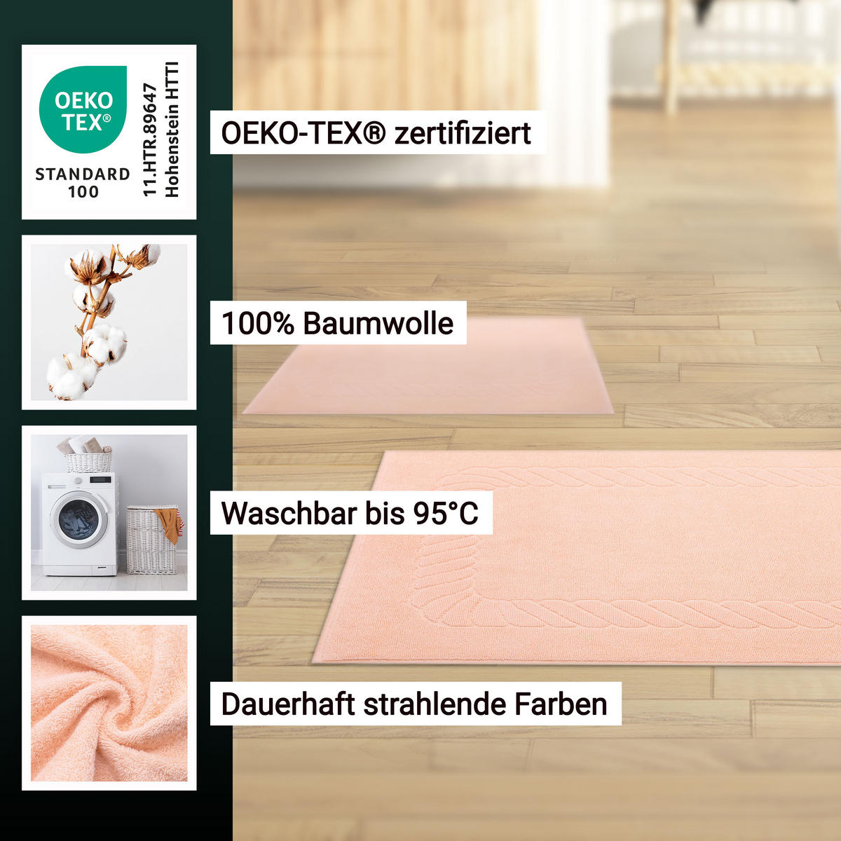 BADEMATTE, 2er-Set, 50x70 cm, 100% Baumwolle, Rosa - Orange, Textil (50/70cm) - Zollner