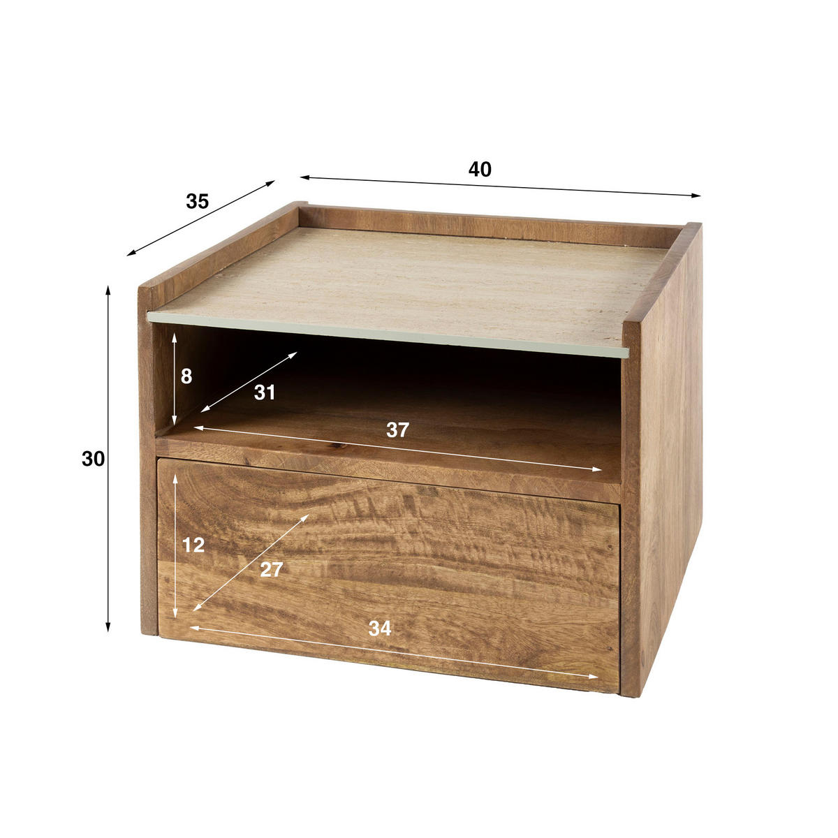 NACHTTISCH Nuovo Beige 35/40/ 30 cm - Beige, Holz (40/30/35cm) - Hoyz Collection