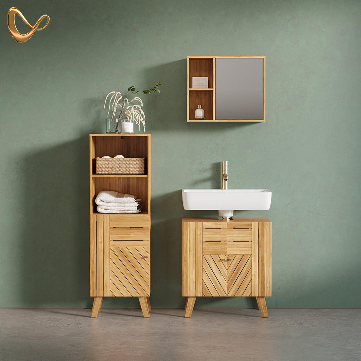 KOMPLET KOPALNIŠKEGA POHIŠTVA Olona, Bambus, 3-delni - naravne barve, leseni material (60/65/36cm) - Livinity®