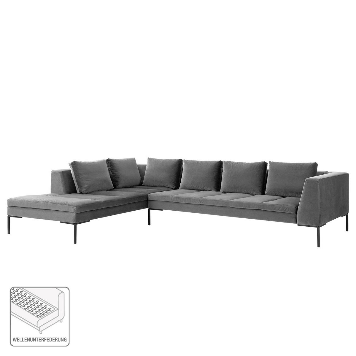 ECKSOFA mit Ottomane - Schwarz/Grau, Textil/Metall (319/230cm) - home24