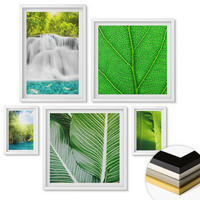 WANDBILDER 5er-Set - 50x50 cm & 20x30 cm & 40x60 cm Weißer Rahmen - Nahaufnahme von tropischen Blättern - Weiß, Kunststoff (40/60cm) - ArtPrintCave