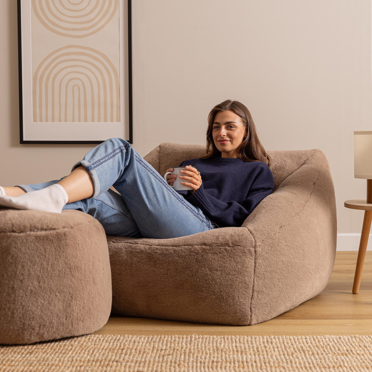 SITZSACK Sessel mit Sitzpouf Natalia - Mokka, Textil (97/73/84cm) - icon