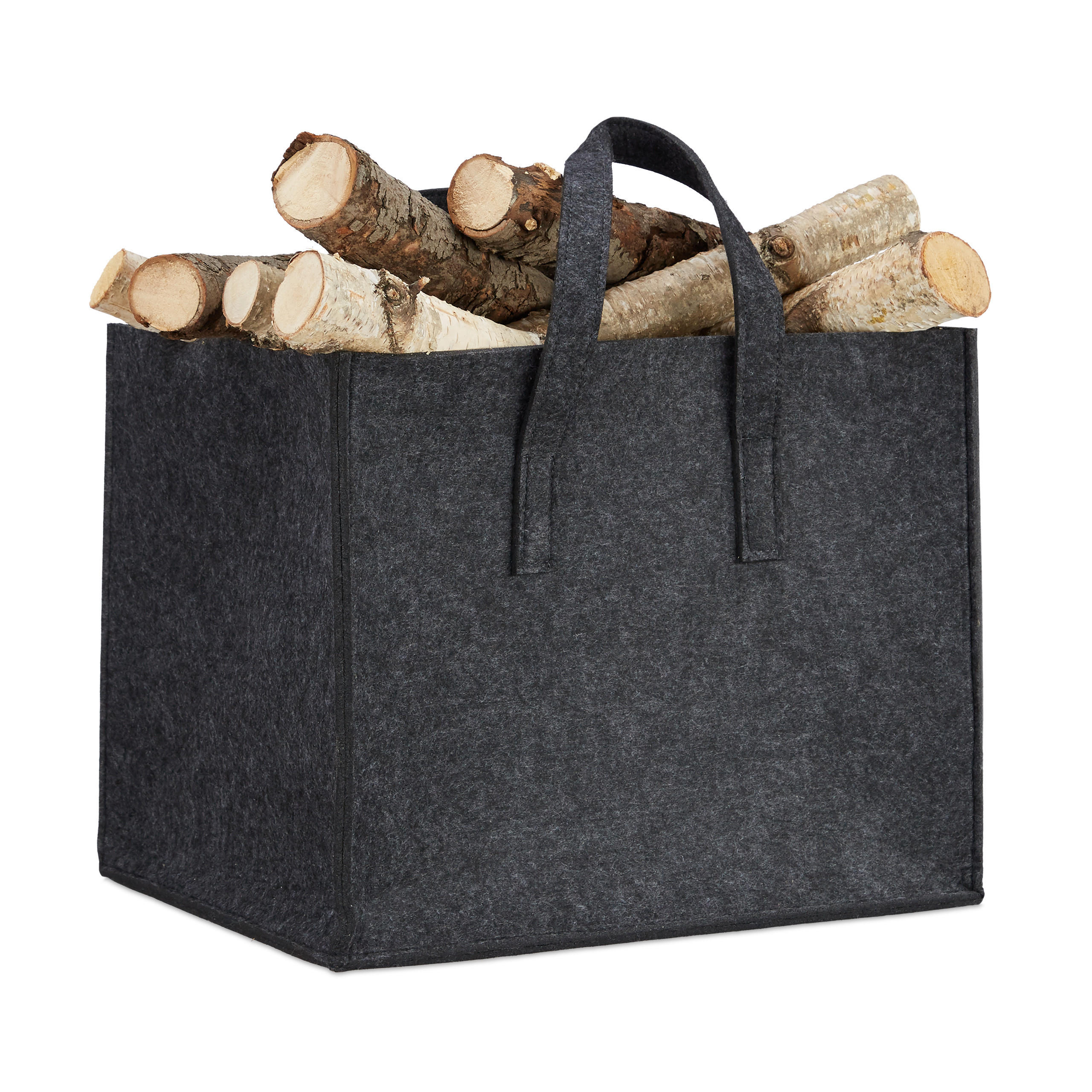 KAMINHOLZKORB - Anthrazit, Textil (43/34.5/36.5cm) - Relaxdays