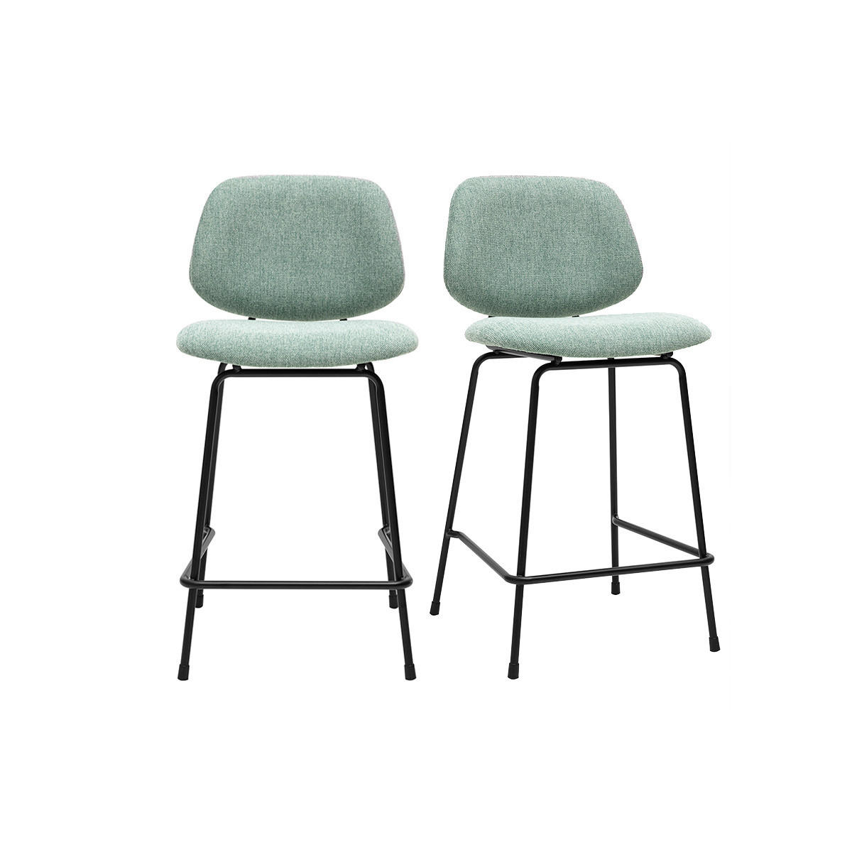 BARHOCKER aus Samt-Effekt-Textil in Celadon-Grün und Metall H66.5 cm BARNET (2er-Set) - Salbeigrün, Textil (52/94.5/46cm) - Miliboo