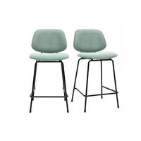 BARHOCKER aus Samt-Effekt-Textil in Celadon-Grün und Metall H66.5 cm BARNET (2er-Set) - Salbeigrün, Textil (52/94.5/46cm) - Miliboo