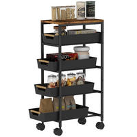 KÜCHENWAGEN, 5-stöckiger Rollwagen mit 4 Schubladen, Schwarz - Multicolor, Metall (39.5/82/24cm) - FORIOUS