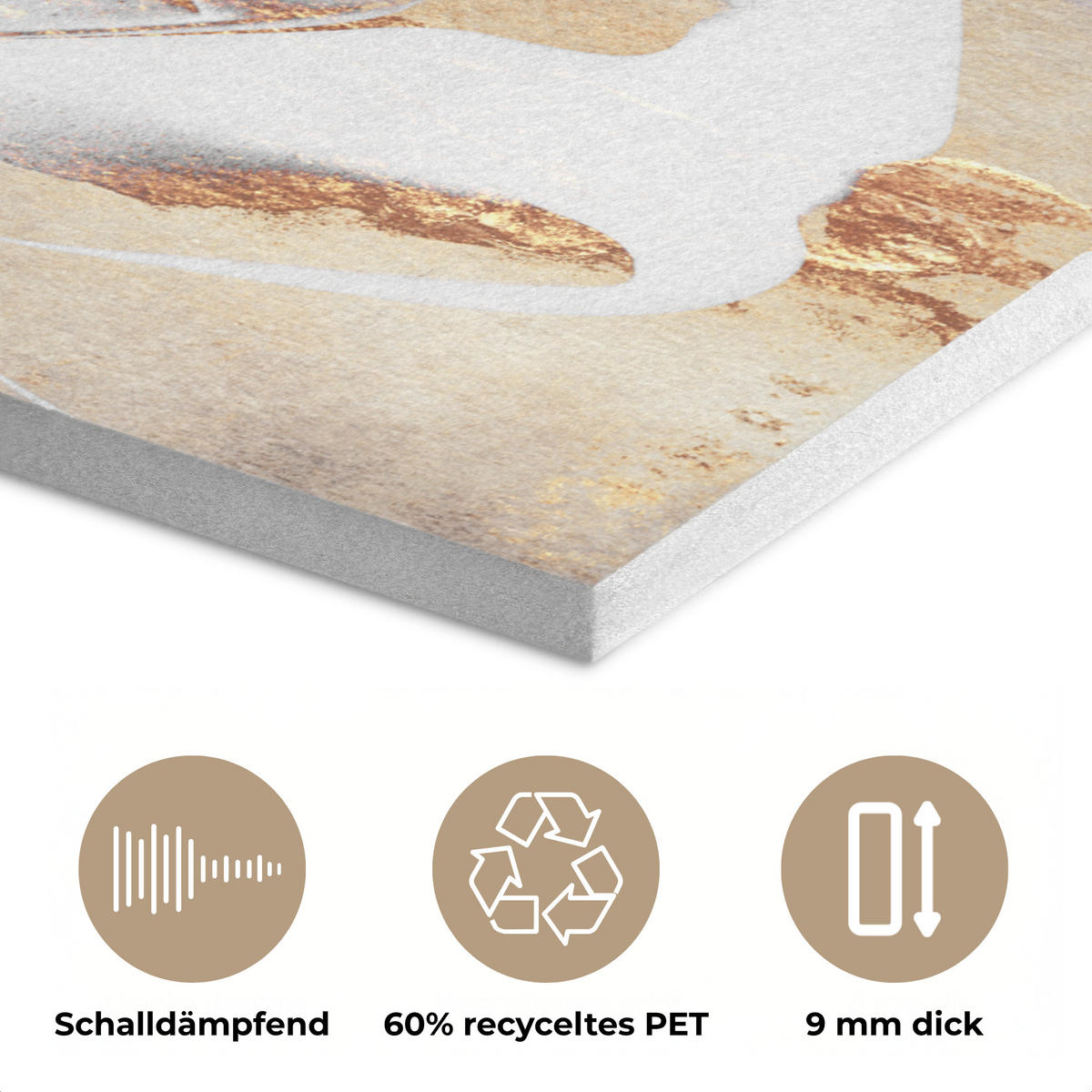 AKUSTIKPANEEL Luxus - Abstrakt - Gold - Weiß 60x80 cm - Goldfarben, Textil (60/0.9/80cm) - MuchoWow