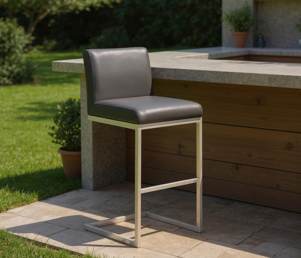 BARHOCKER 2er Set Paragon Kunstleder grau - Chromfarben/Grau, Kunststoff/Metall (42/104/48cm) - TPFLiving