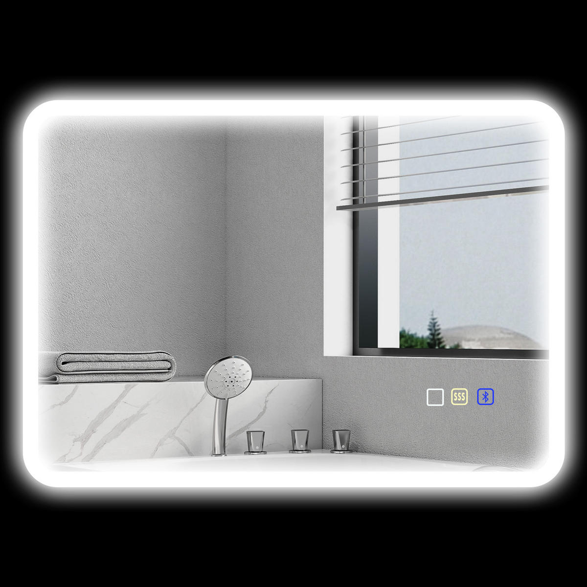 BADEZIMMERSPIEGEL DE-15174 50/70 cm mit Bluetooth und 3 LED-Farben Silber - Silberfarben, Glas (3.5/50/70cm) - ComfortXL