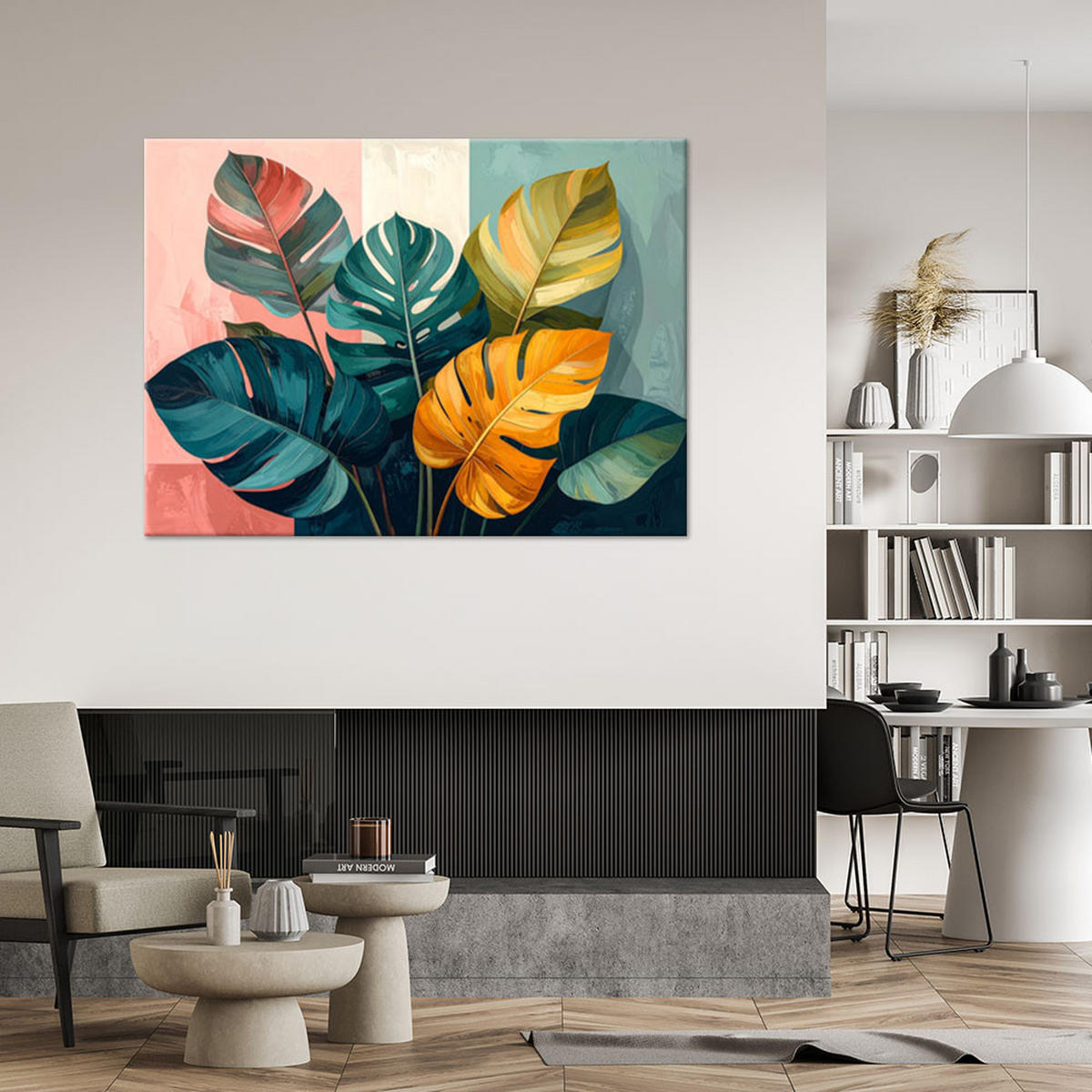 BILD auf Leinwand, Bunte tropische Blätter - Multicolor, Textil (30/20cm) - Feeby