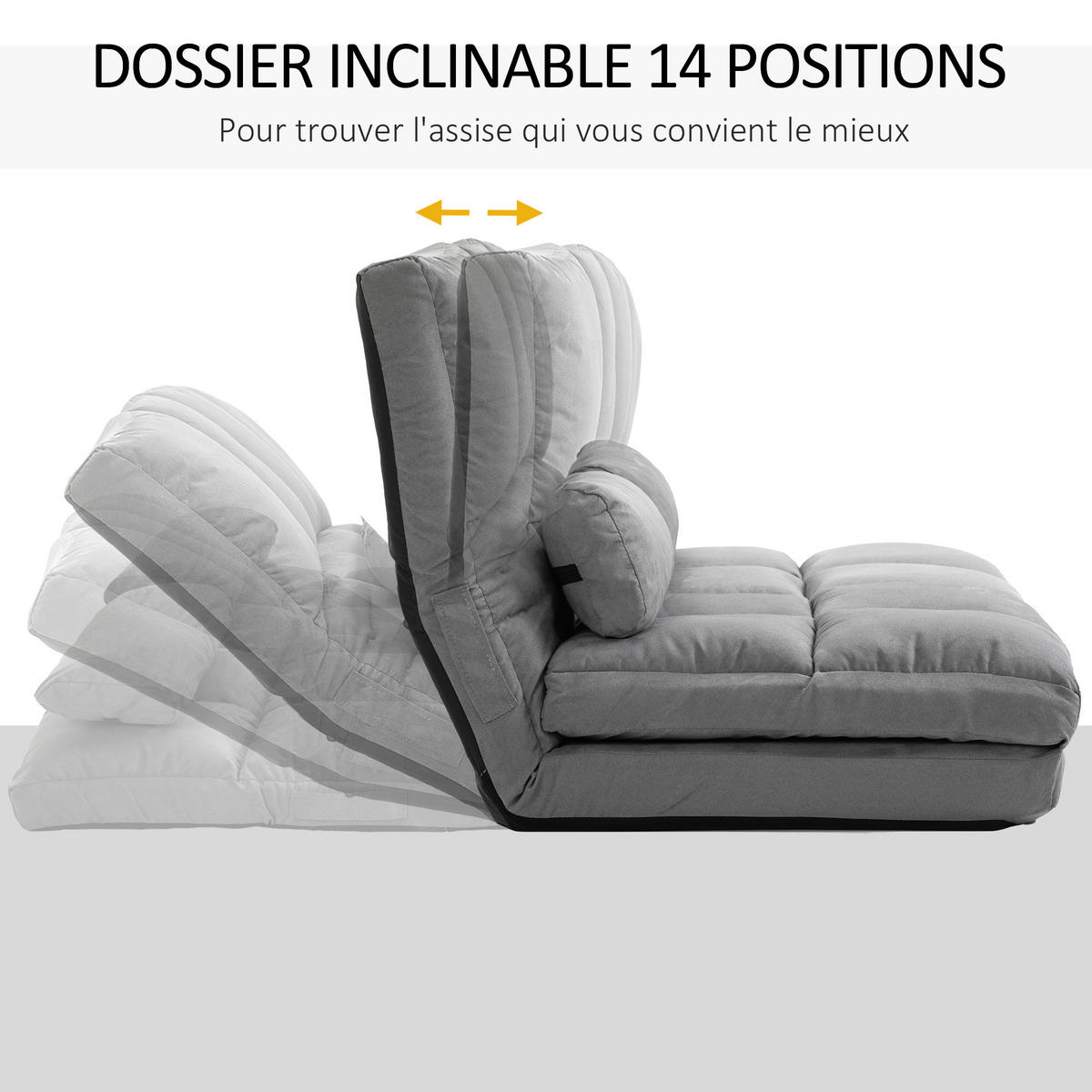 SCHLAFSESSEL DE-13378 90-180° verstellbar & 2 Kissen Grau - Hellgrau, Textil (73/60/102cm) - ComfortXL