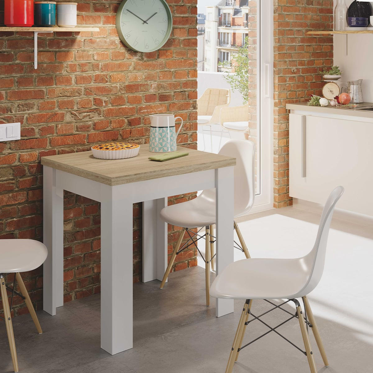 TISCH ausziehbarer Klappsystem in Buchform 67/67/79 cm - Weiß, Holzwerkstoff (67/67/79cm) - Calicosy