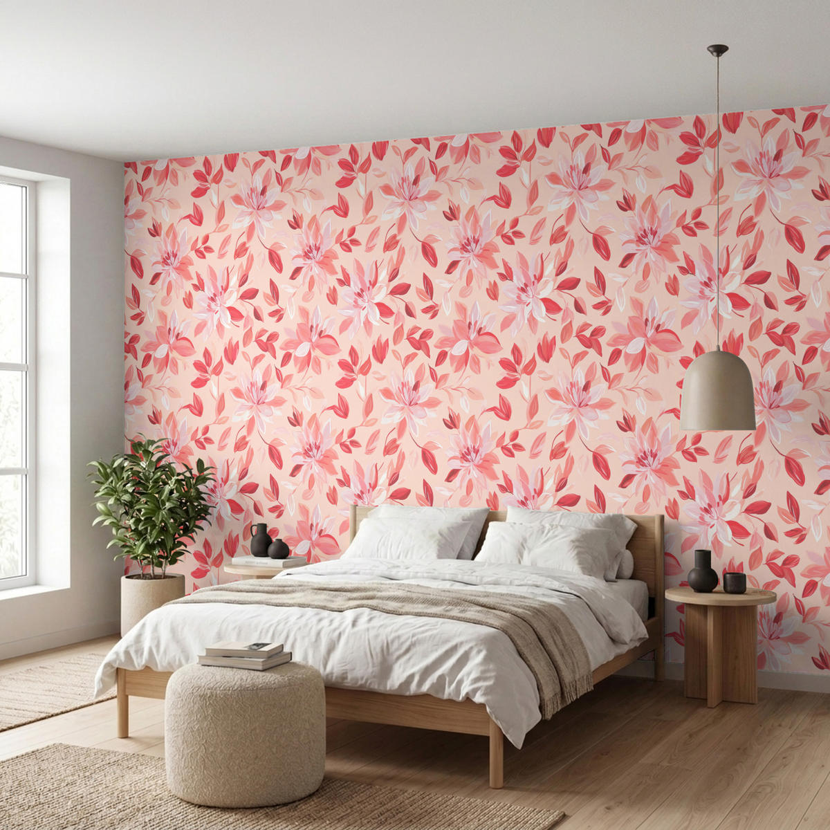 TAPETE - Botanisch - Blumen - Rot - 500x260 cm - Koralle, Papier (500/260cm) - OnlyWow