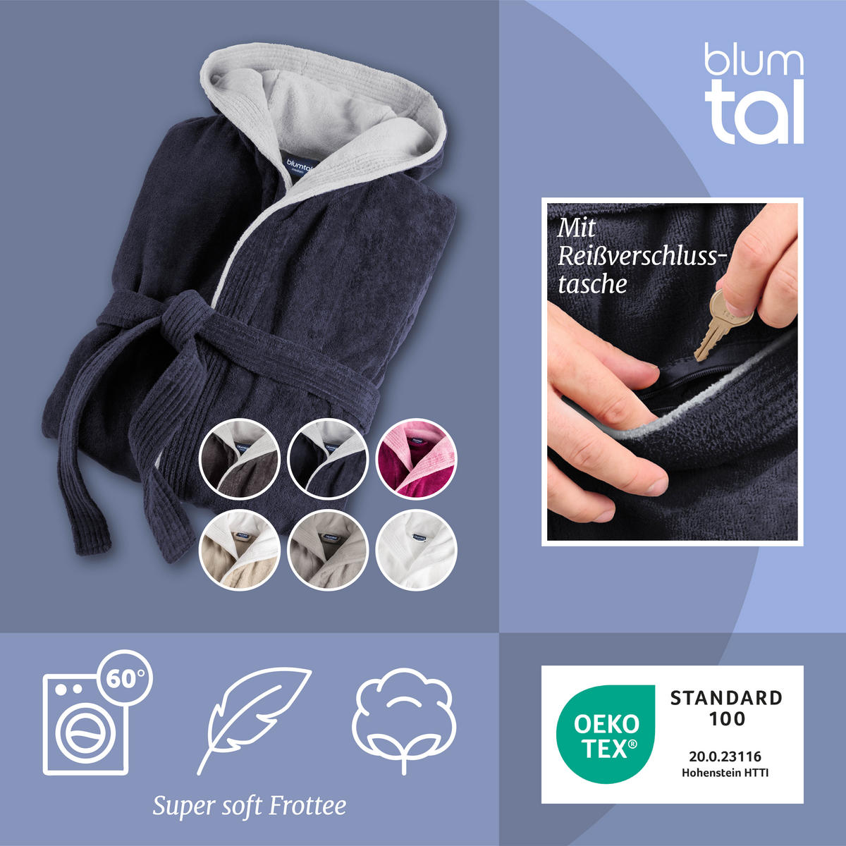 BADEMANTEL Cotton Ida: S, Dunkelblau - Dunkelblau, Textil (Snull) - Blumtal