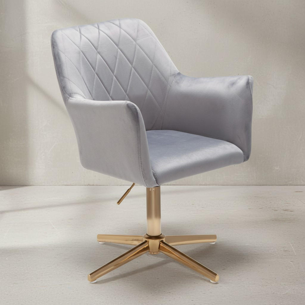 DREHSTUHL Samt mit Armlehnen Eisengestell 360° Funktion, Grau 97x55x55 cm - Goldfarben/Grau, Textil/Metall (97/55/55cm) - KADIMA DESIGN