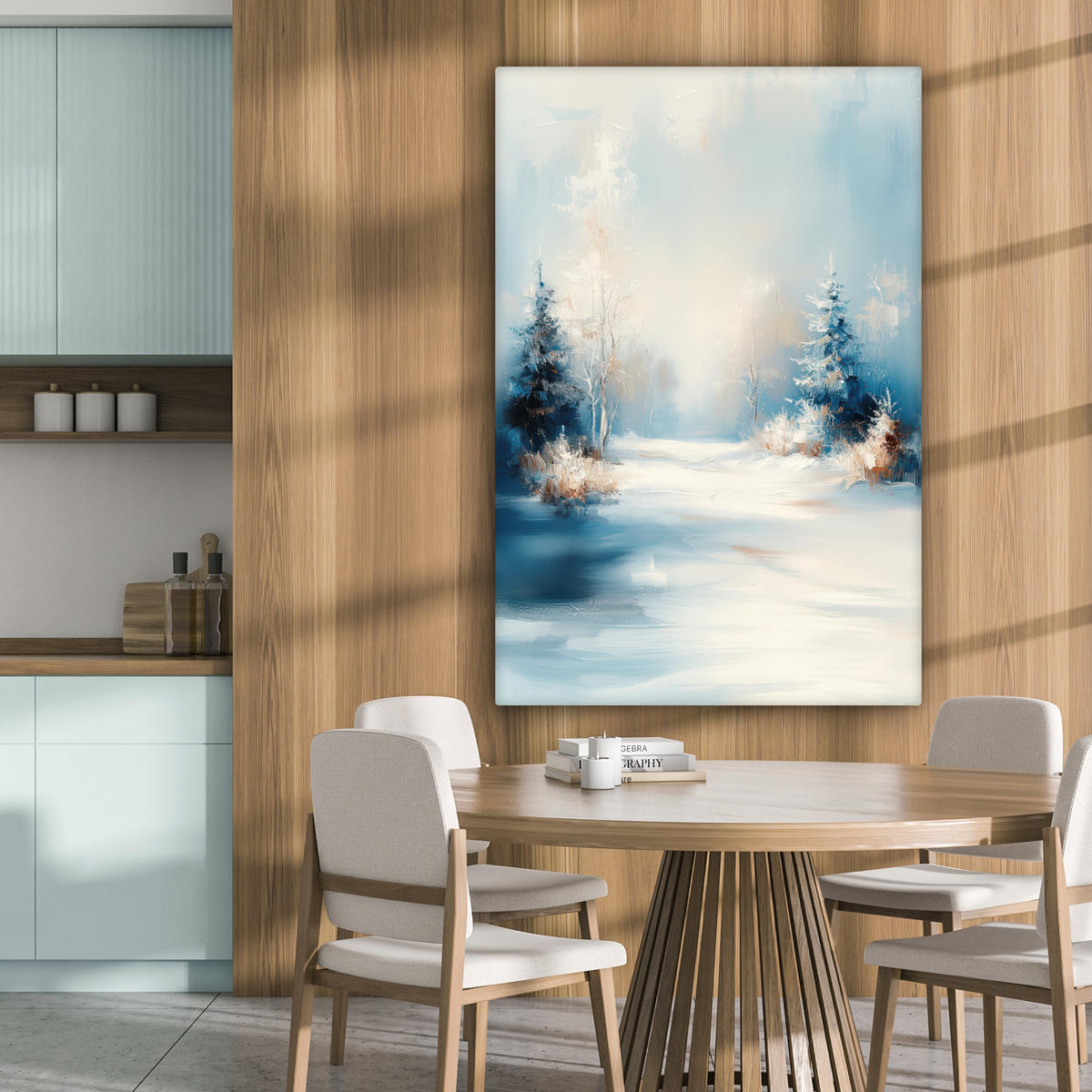 LEINWANDBILD Wald - Winter - Natur - Abstrakt - Schnee 90x140 cm - Weiß, Textil (90/140cm) - MuchoWow