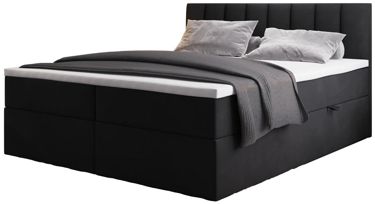 BOXSPRINGBETT PALERMO mit Bettkästen und Bonell Matratze H3 - Schwarz - 180x200 cm - Schwarz, Textil (180/200cm) - Trada