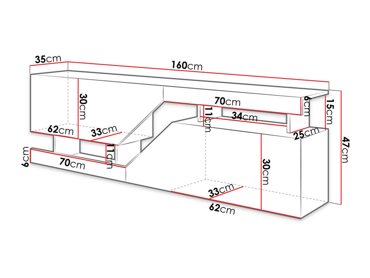 TV-ELEMENT Ceelias 160 - Anthrazit, Holzwerkstoff (160/47/35cm) - MIRJAN24