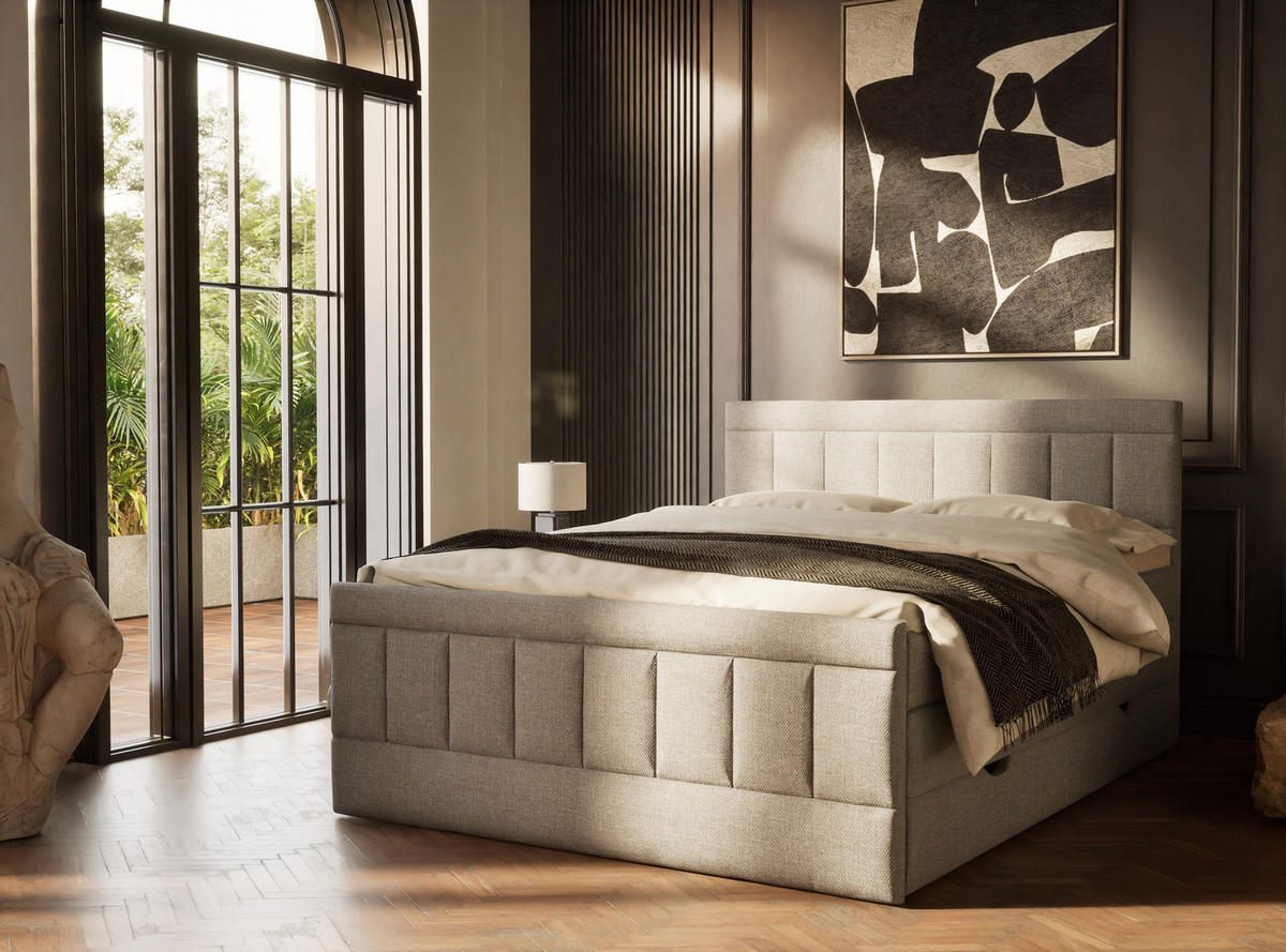 BOXSPRINGBETT Caya 140/200 cm, in Grau, Bettkasten, Matratze, Topper - Schwarz/Grau, Holz/Holzwerkstoff (140/200cm) - Maison de Reve