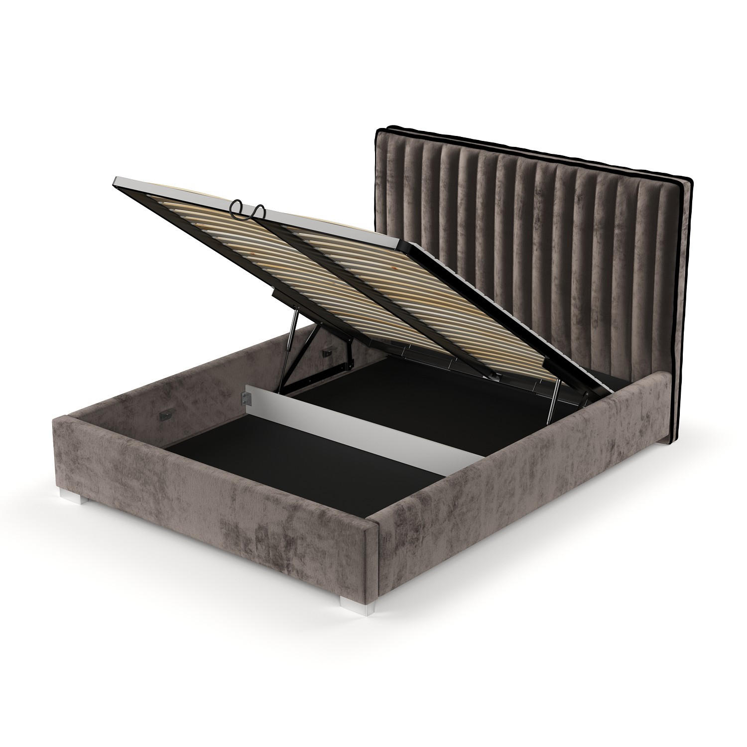 POLSTERBETT Breeze Braun 160/200 cm im Chenille-Stoff - Silberfarben/Naturfarben, Holz/Holzwerkstoff (160/200cm) - Maison de Reve