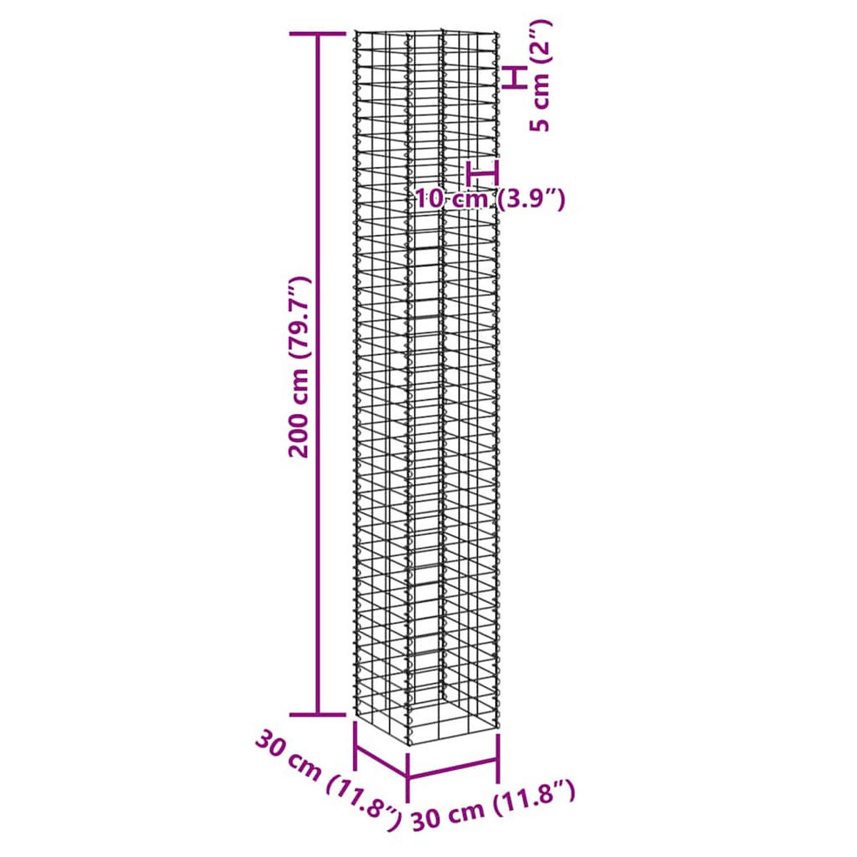 GABIONEN-HOCHBEETE 3er Set 30/30/200 Cm Eisen - Silberfarben, Metall (30/200/30cm) - vidaXL