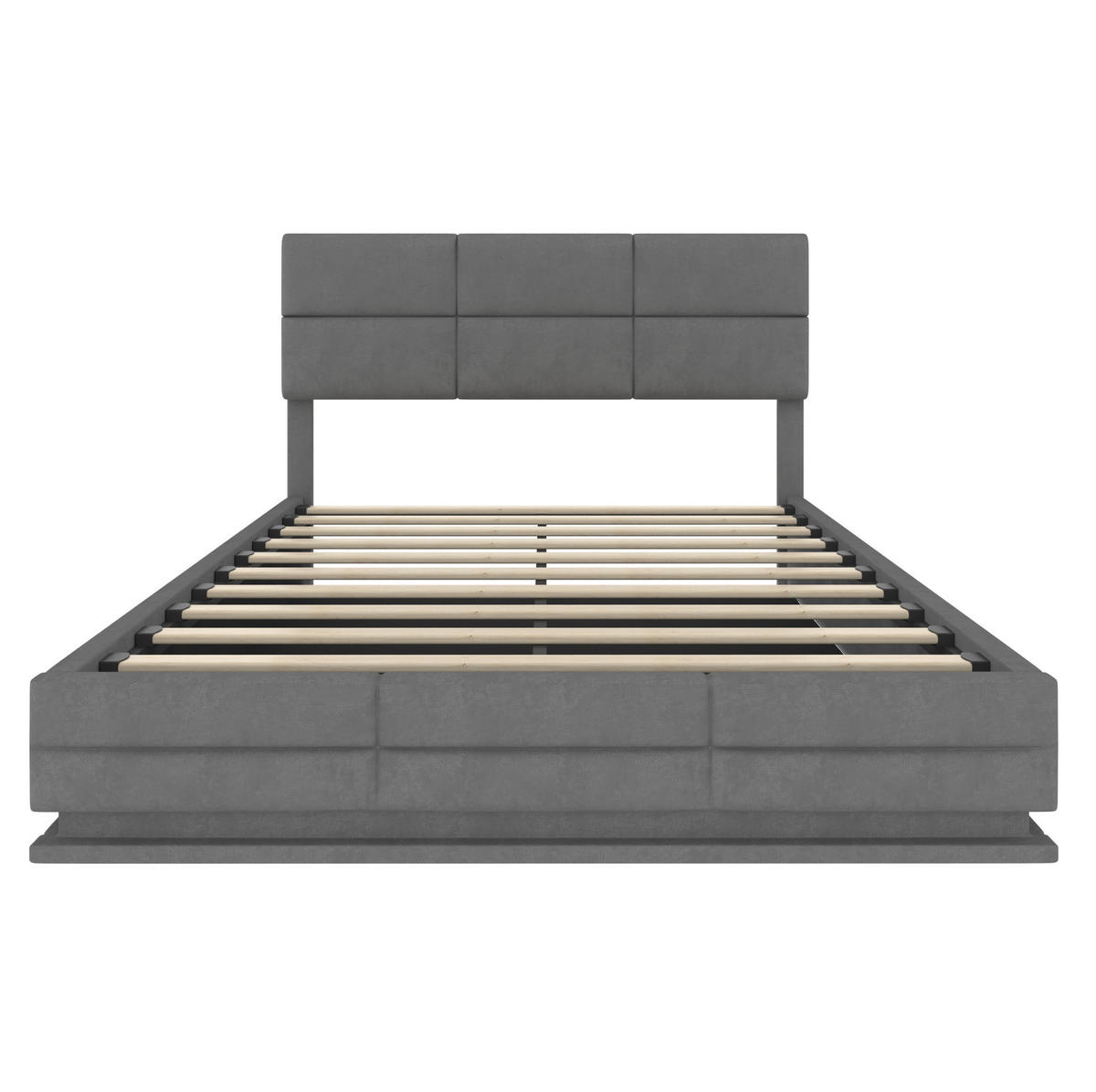 BETT mit Stauraum 160x200 cm Samt Grau mit LED und USB - Dunkelgrau, Metall (160/200cm) - Meubliv
