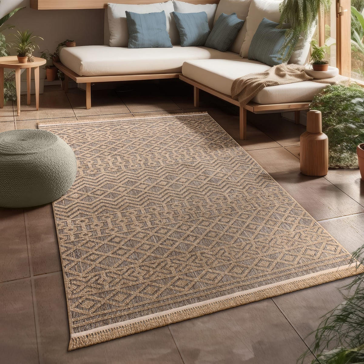 TEPPICH Outdoor Natur Balkon, Terrasse schmutzabweisend Beige Rechteckig 200x280 - Beige, Textil (200/280cm) - KADIMA DESIGN