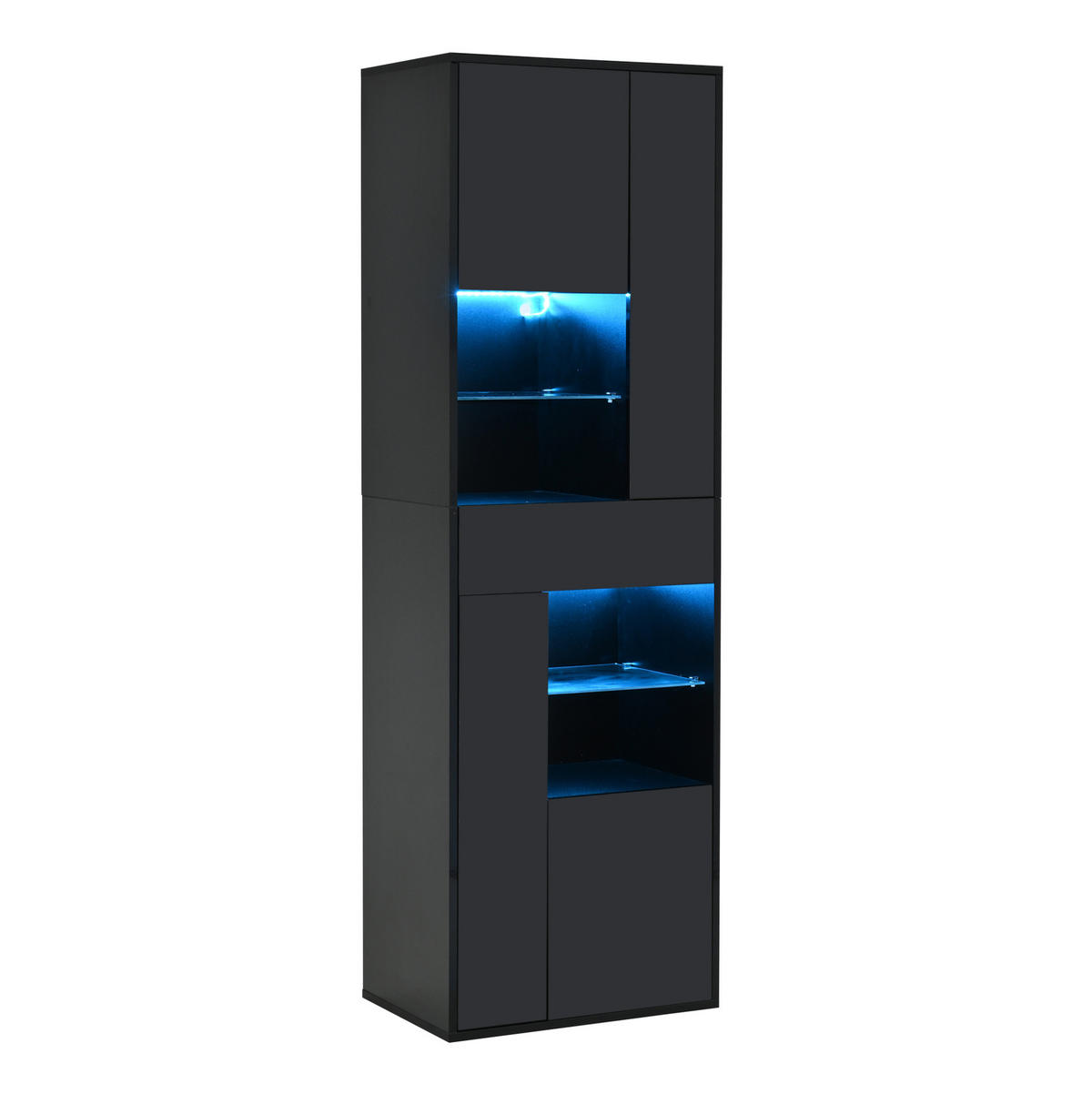 VITRINE aus Spanplatte 55x38x170 cm Schwarz mit LED-Beleuchtung, Hochglanzfront und verstellbaren Einlegeböden - Schwarz, Holzwerkstoff (55/170/38cm) - Modfu