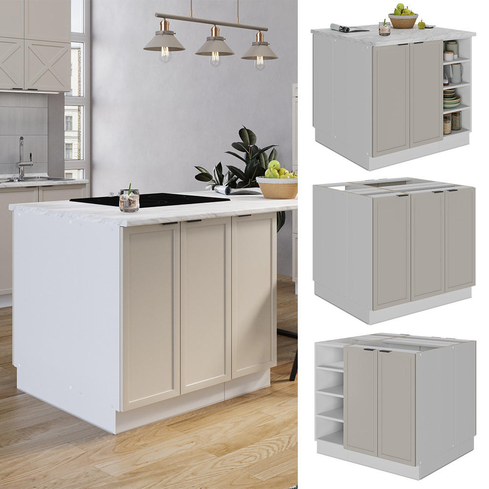 KÜCHENINSEL Fame-Line GrauBeige 90 cm ohne AP - Greige/Weiß, Holzwerkstoff (90/82/60cm) - Vicco