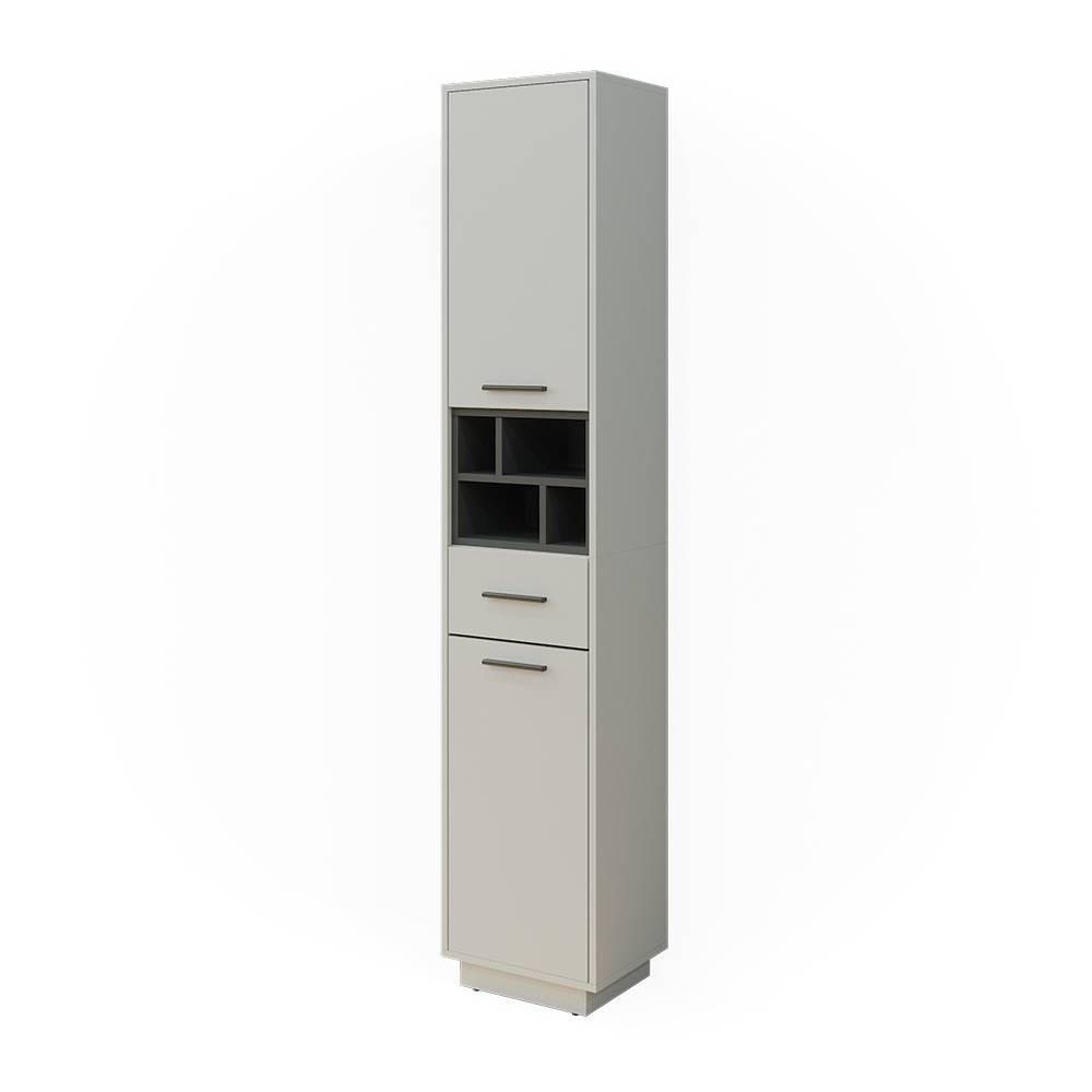 BADSCHRANK Beatrice Grau/Anthrazit 38 x 190 cm mit Türen, Schubladen und Fächern - Grau, Holzwerkstoff (38/190/30cm) - Vicco