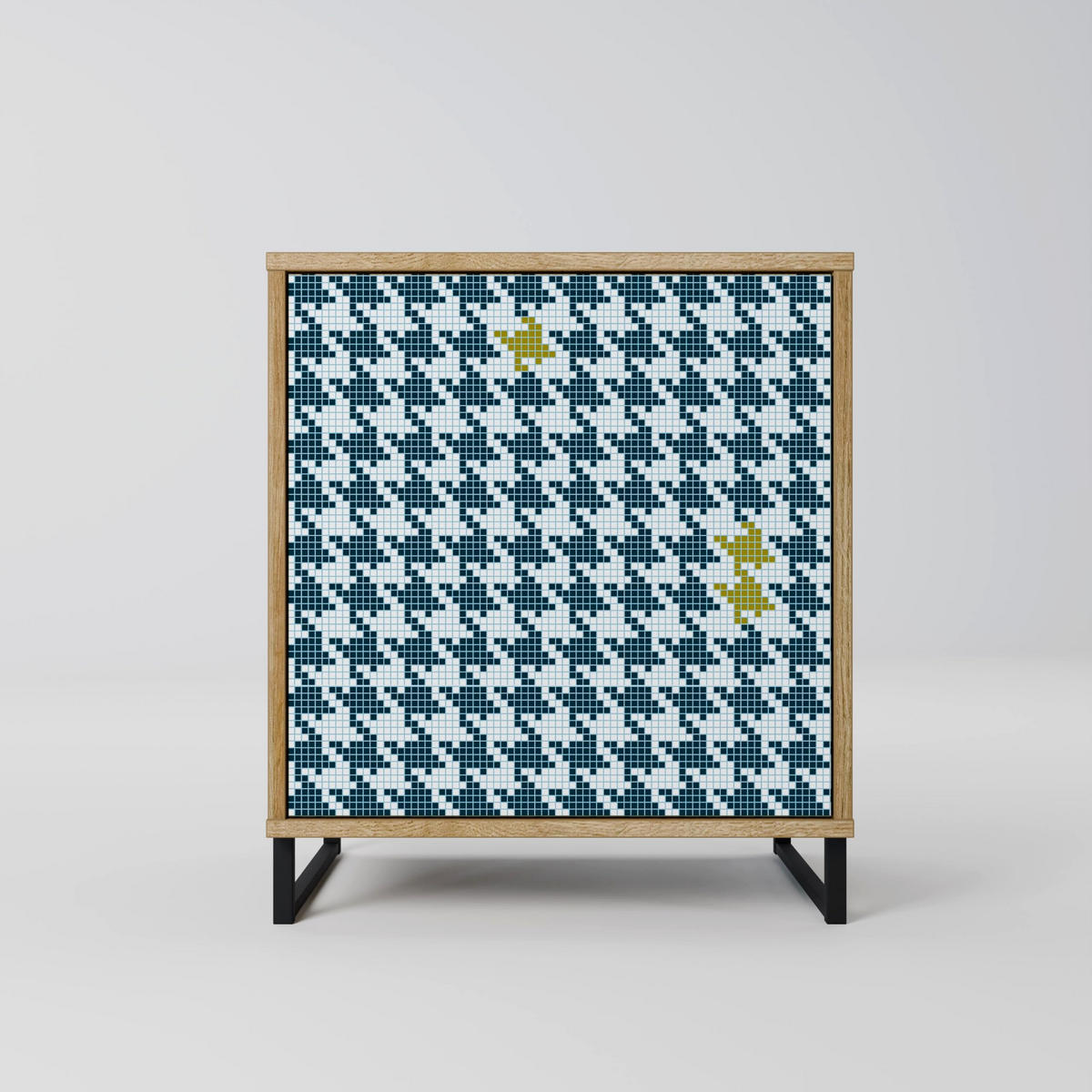 SIDEBOARD OUT OF CONTEXT, Eichefarben, 57,5x42x70,5 cm, Schwarze Metall-Sternfüße - Eichefarben/Multicolor, Holzwerkstoff/Metall (57.5/70.5/42cm) - SpaceRebels