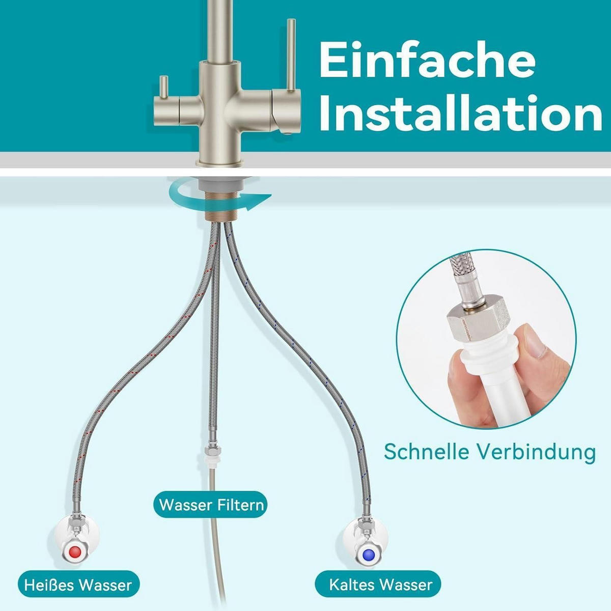 KÜCHENARMATUR 3 Wege mit Trinkwasserauslauf Edelstahl - Silberfarben, Metall (20.3/5.1/27.4cm)