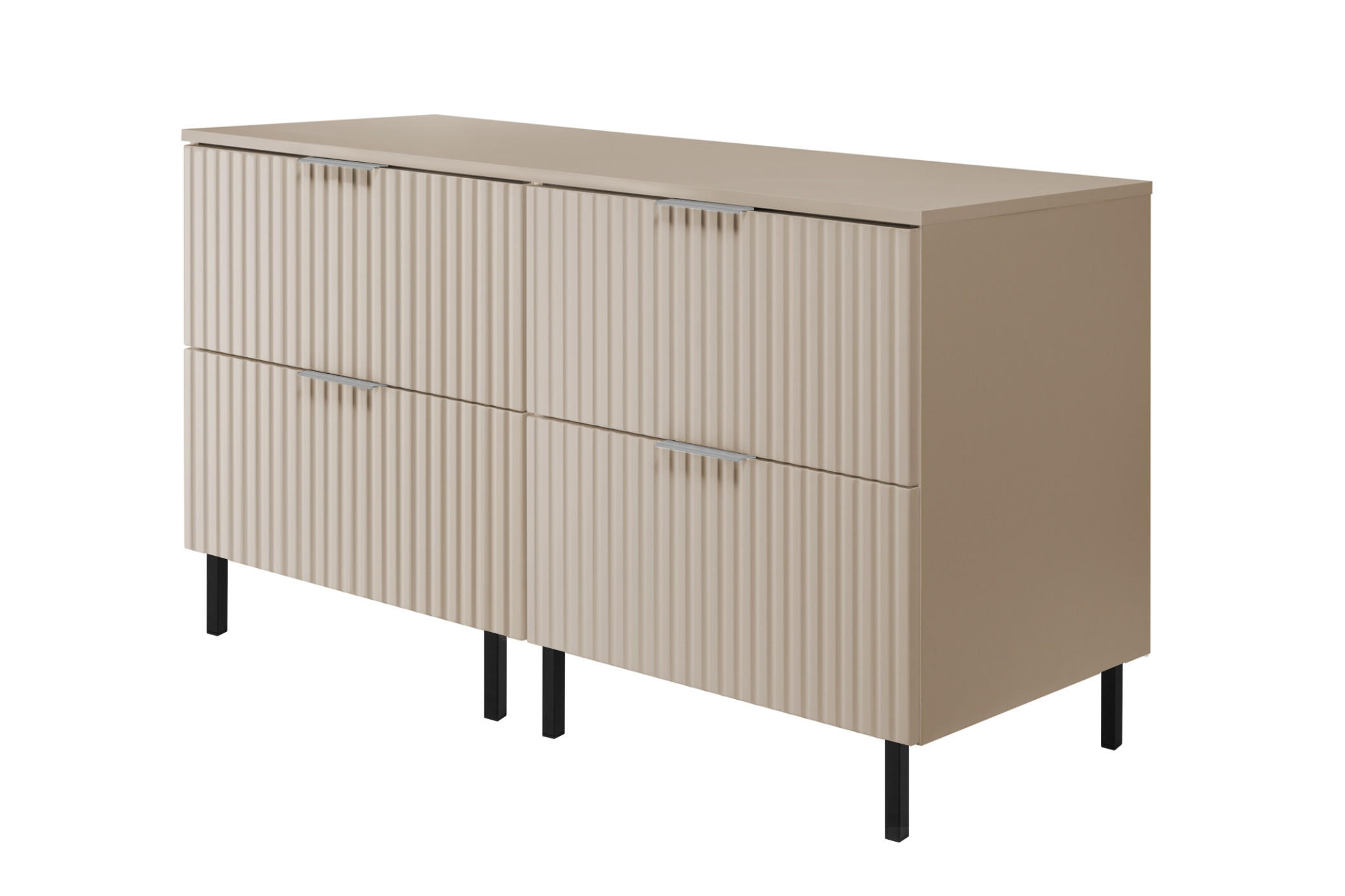 WASCHBECKUNTERSCHRANK, Kaschmir, 120 (2 x 60) x 77 x 46 cm, silberner Griff, schwarze Beine + Arbeitsplatte - Beige/Silberfarben, Holzwerkstoff (120/77/46cm) - 3XE LIVING