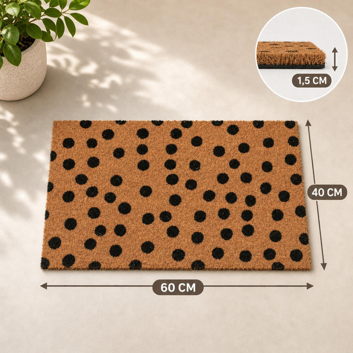 FUSSMATTE Natur Schwarz Kokos 60x40 cm - Multicolor, Kunststoff/Textil (60/40cm) - Relaxdays