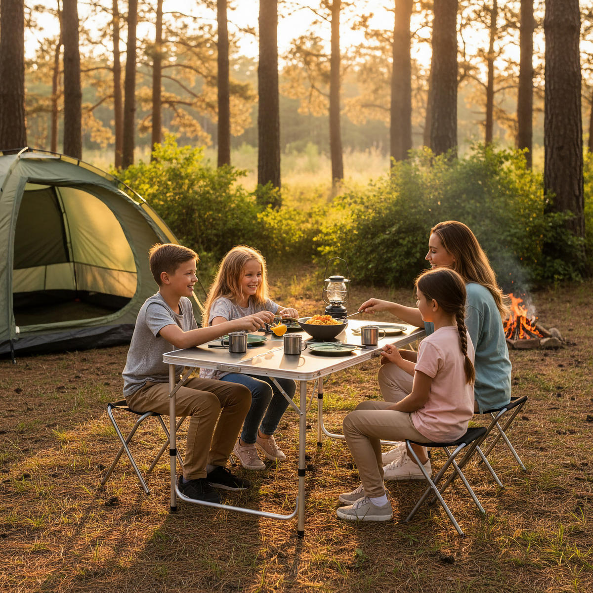 CAMPINGTISCH-SET - Weiß, Holzwerkstoff/Textil (60/120/71cm) - Relaxdays