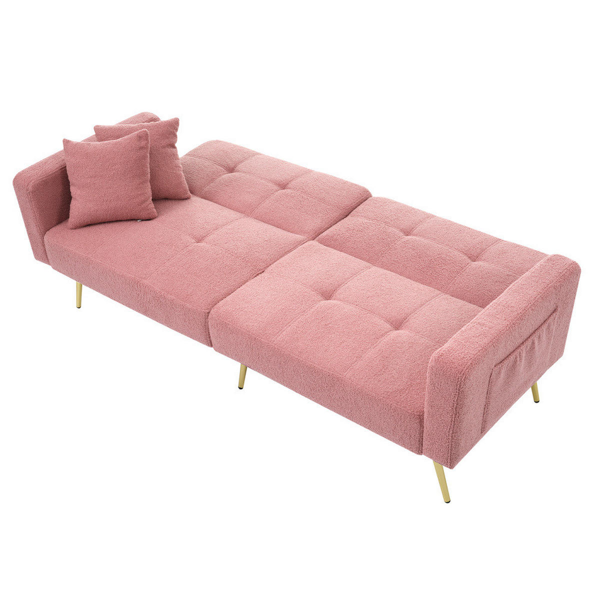 SOFA Schlaffunktion Verstellbar Goldene Beine Aufbewahrungstaschen Kissen - Pink, Holz (90.93/18.42/80.26cm) - FLIEKS