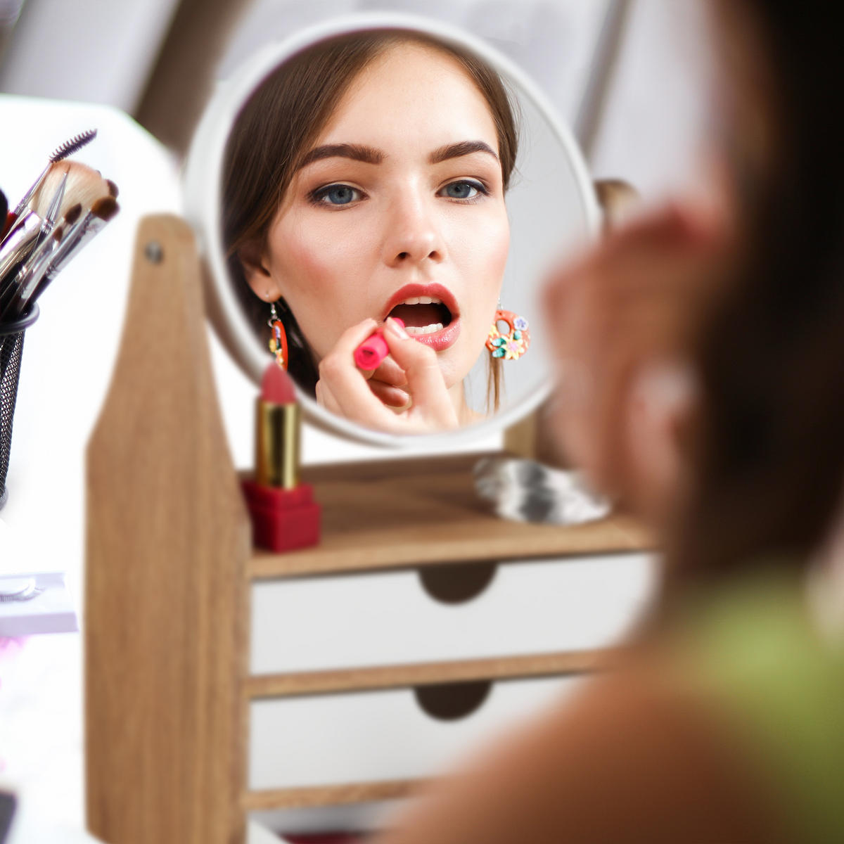 SCHMINKAUFSATZ - Multicolor, Glas/Holz (19/34/10.5cm) - Relaxdays